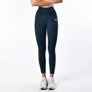 High-Waisted Navy Blue Leggings with Contrast White Side Panel