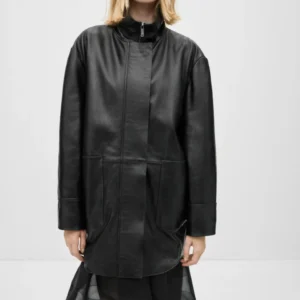 Aggressive Red Faux Leather Hooded Racer Jacket – Contrast Stitching