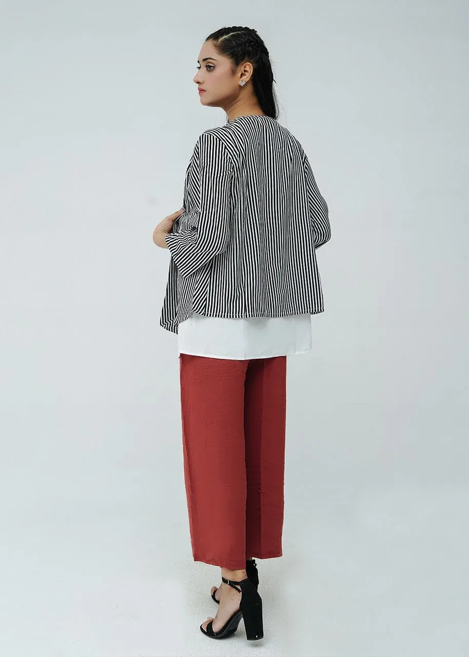 Lightweight Vertical Stripe Open-Front Cardigan – Black and White Contrast - Image 3