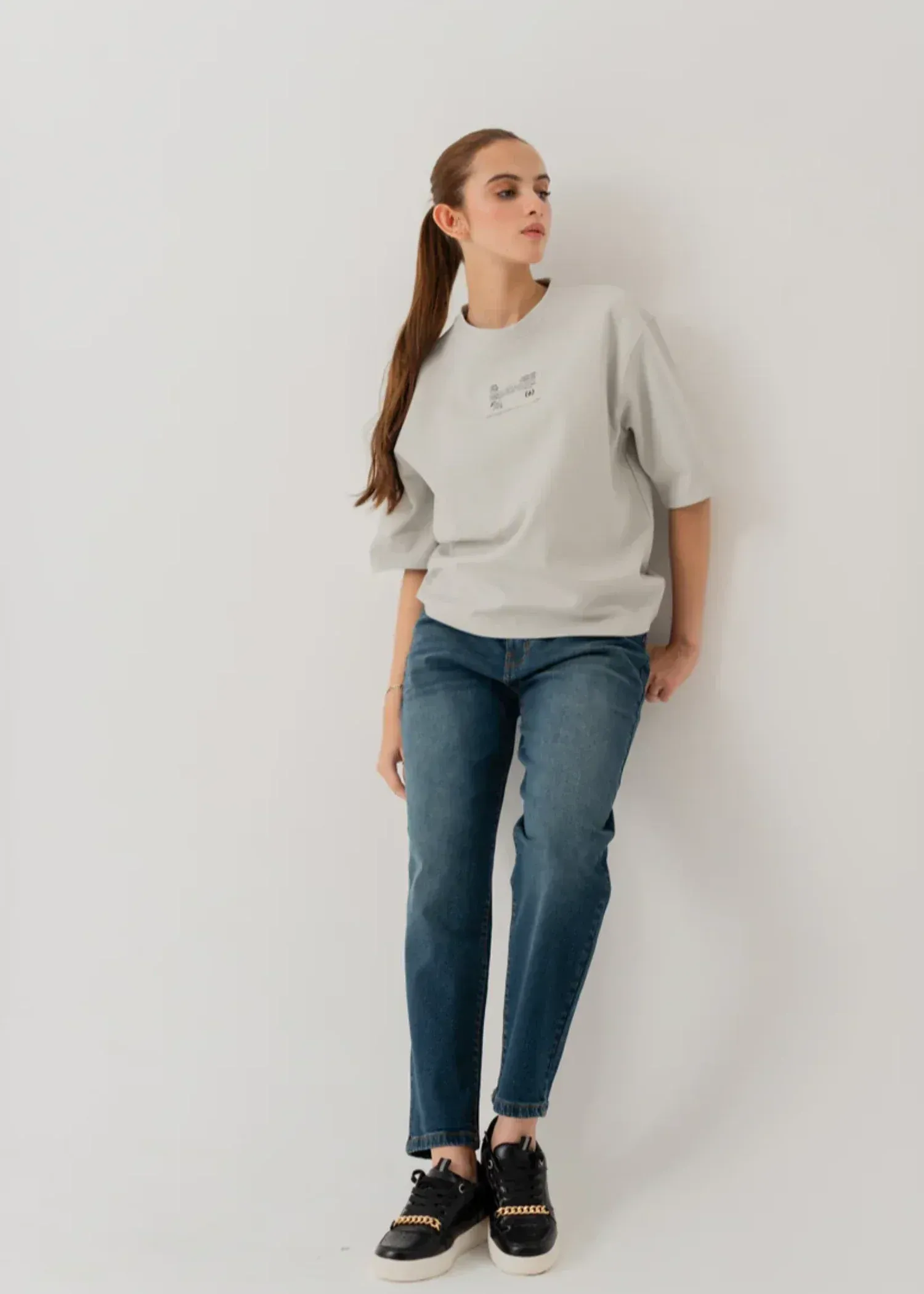 Minimalist Textured Knit Drop Shoulder T-Shirt – Crisp Ecru White - Image 2
