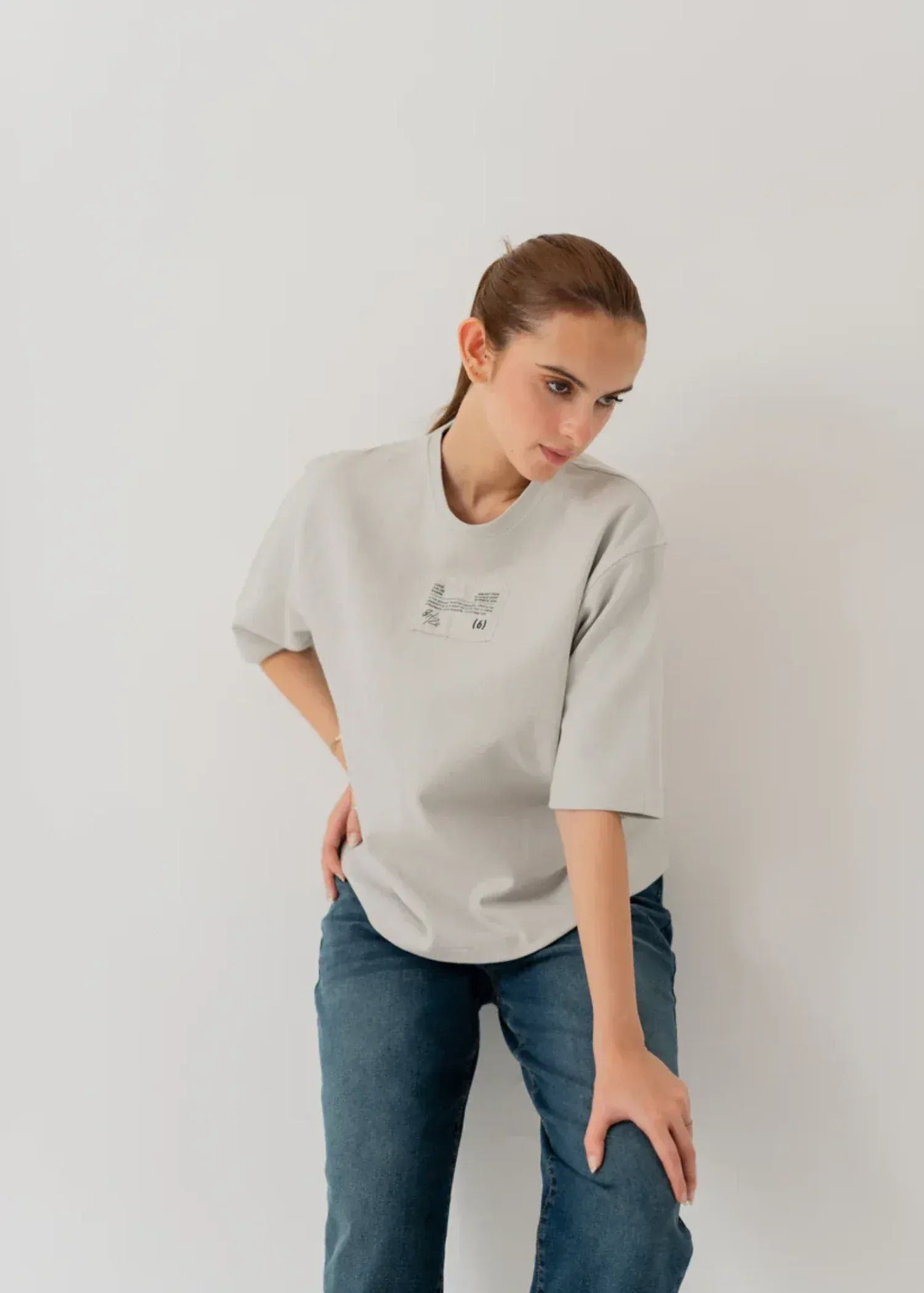 Minimalist Textured Knit Drop Shoulder T-Shirt – Crisp Ecru White - Image 3