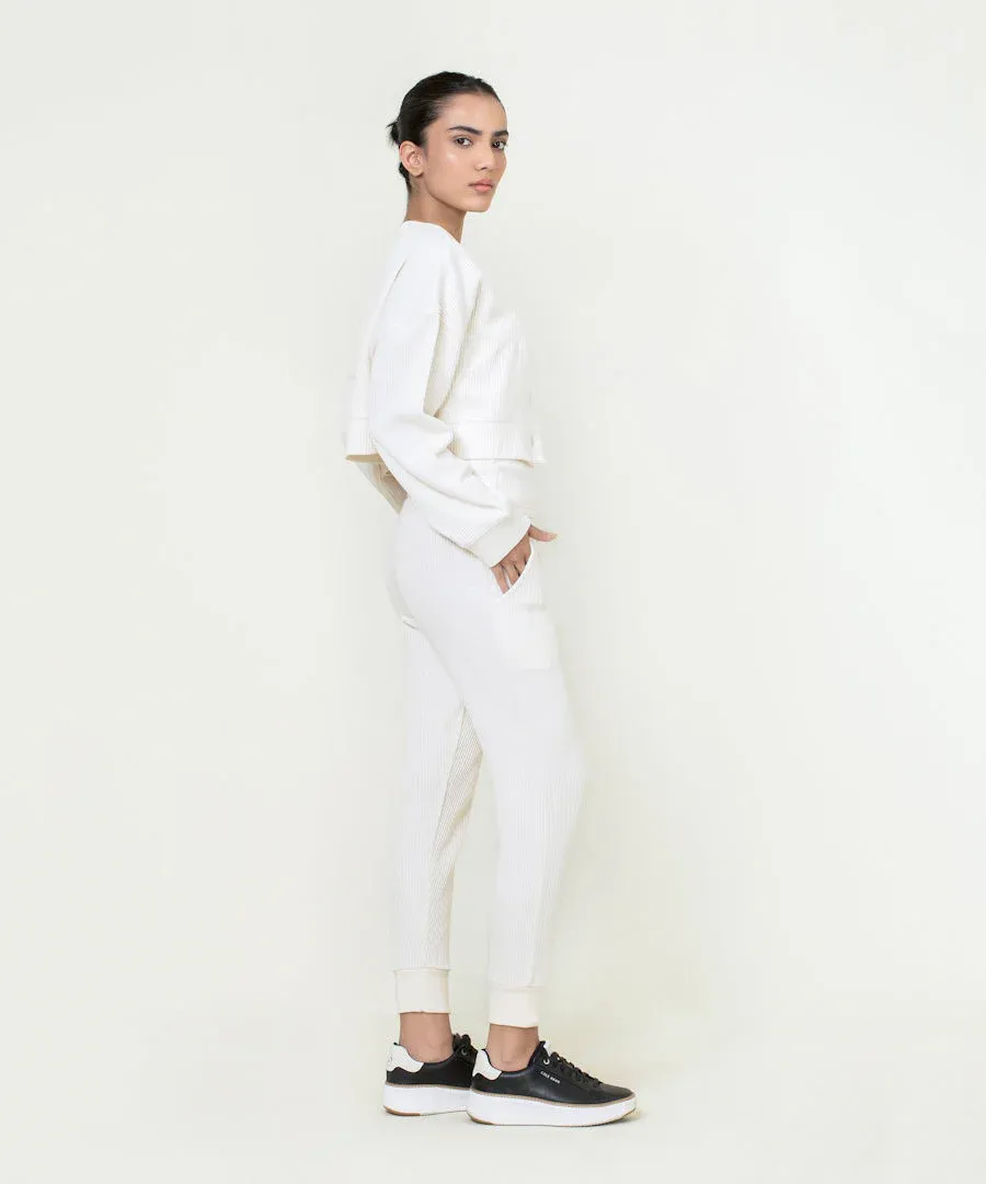 Elegant Cropped White Button-Up Cardigan – Luxe Ribbed Texture - Image 2